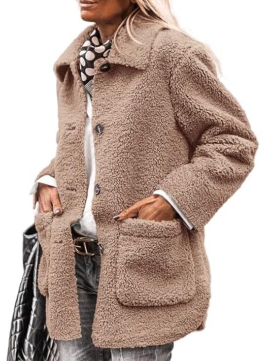 Jackets & Blazers - 🆕 Women's Winter Faux Fur Coats Long Sleeve Lapel Button Down Pockets Fleece